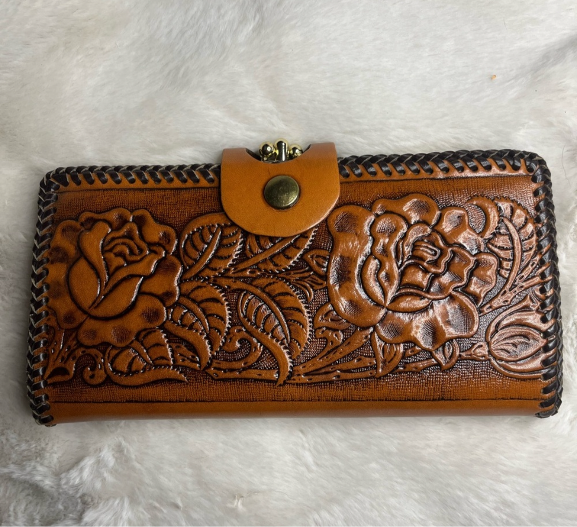 FAUX LEATHER ROSE EMBOSSED WALLET