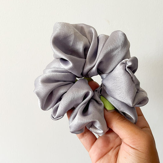 GREY SATIN SCRUNCHIE
